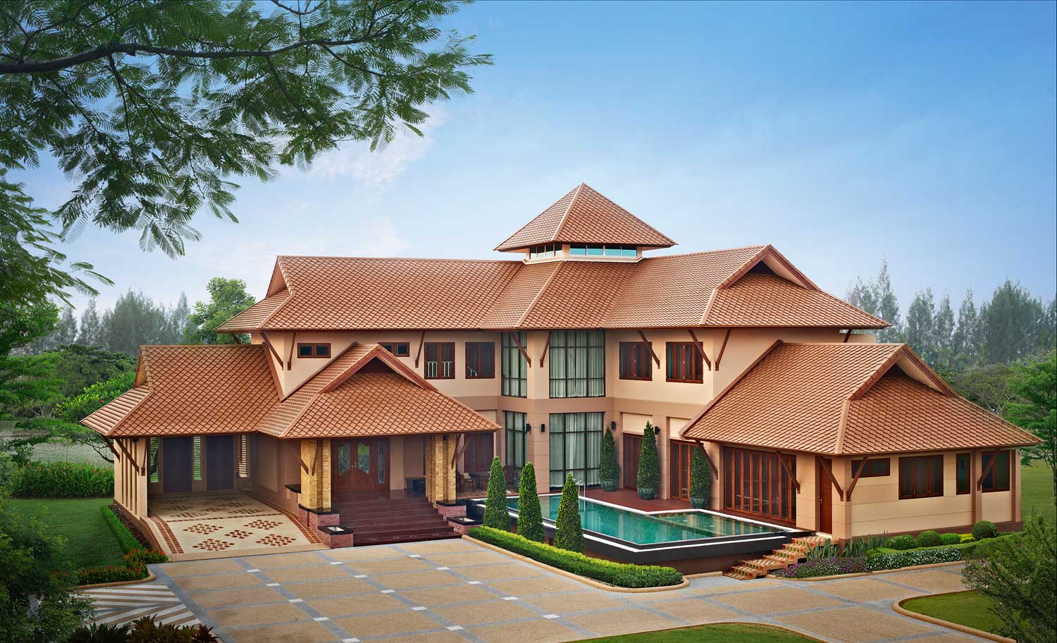 กระเบื้องผืนหลังคาคอนกรีต เอสซีจี รุ่น นิวสไตล์ โอเรียนทอล สีบริค